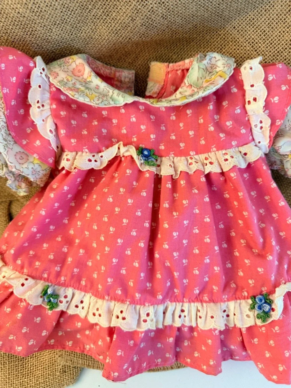 1985 Vintage Cabbage Patch Kid Doll Country Dress Cream Floral & Pink Rare EUC